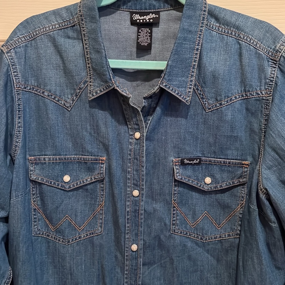 Wrangler Retro Western Snap Denim Shirt Dress Sz XL